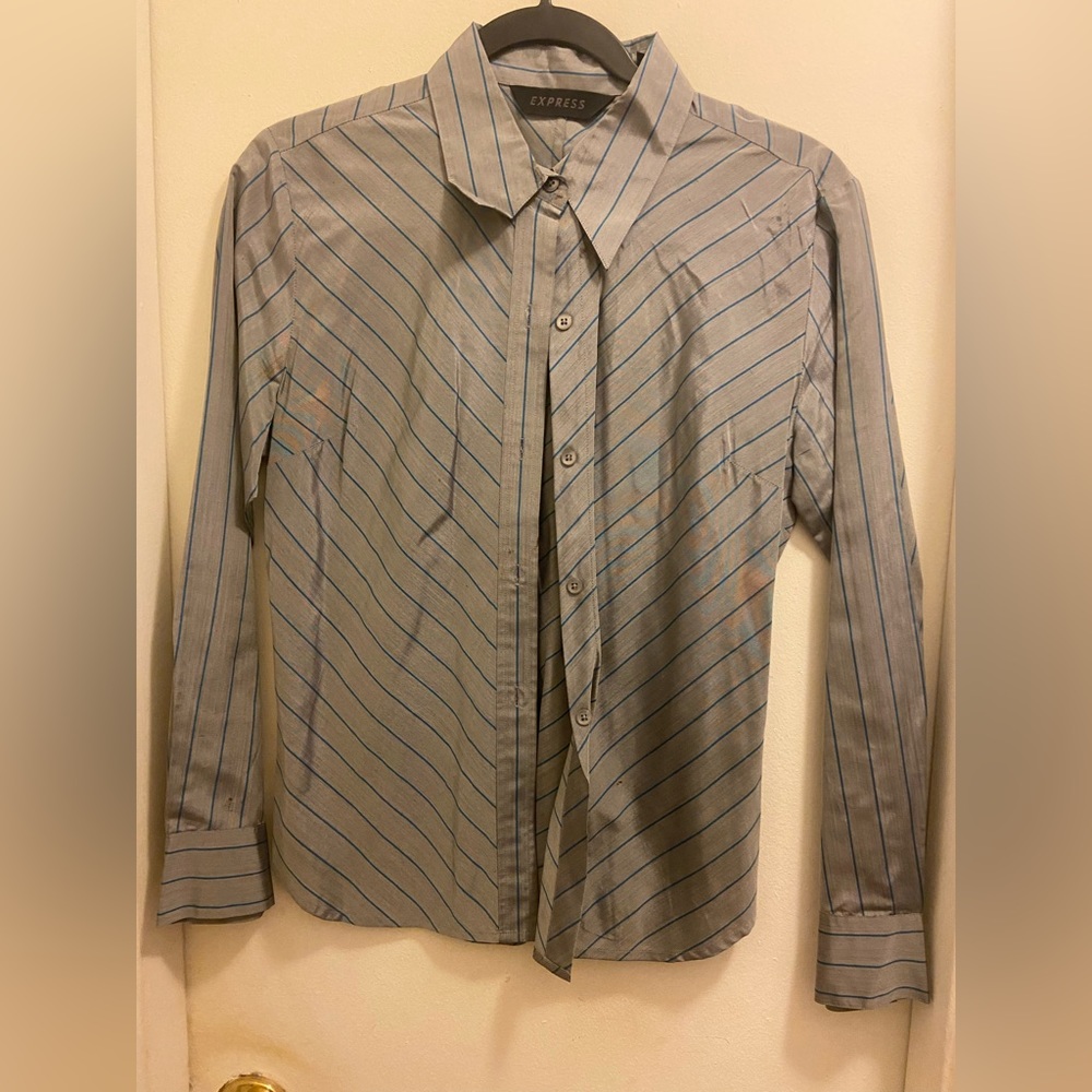 Express silver dress silk shirt button up with blue stripes size 5/6